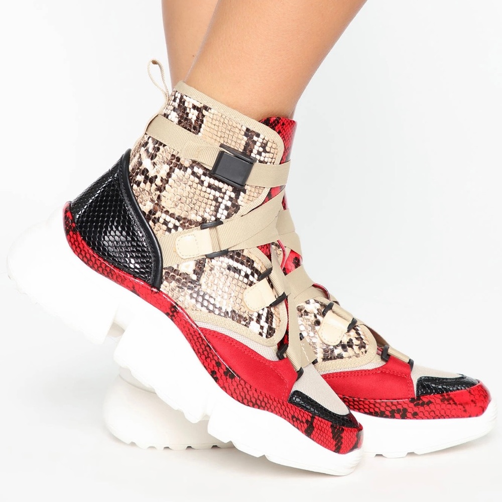 High Top Snake Print Sneakers